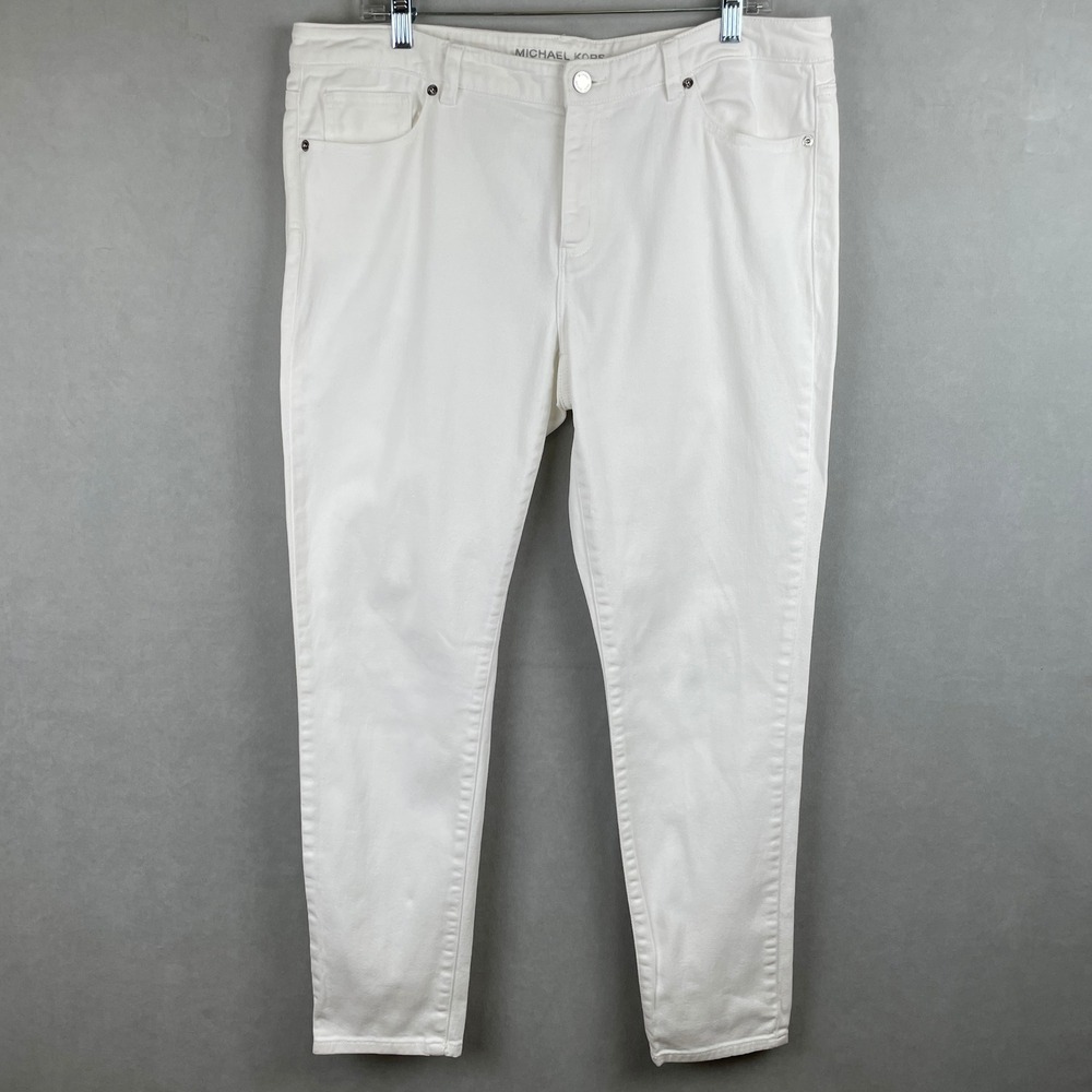 Michael Kors‎ White Skinny Jeans Wmns Size 12 Crisp Stretch Denim Preppy Capsule